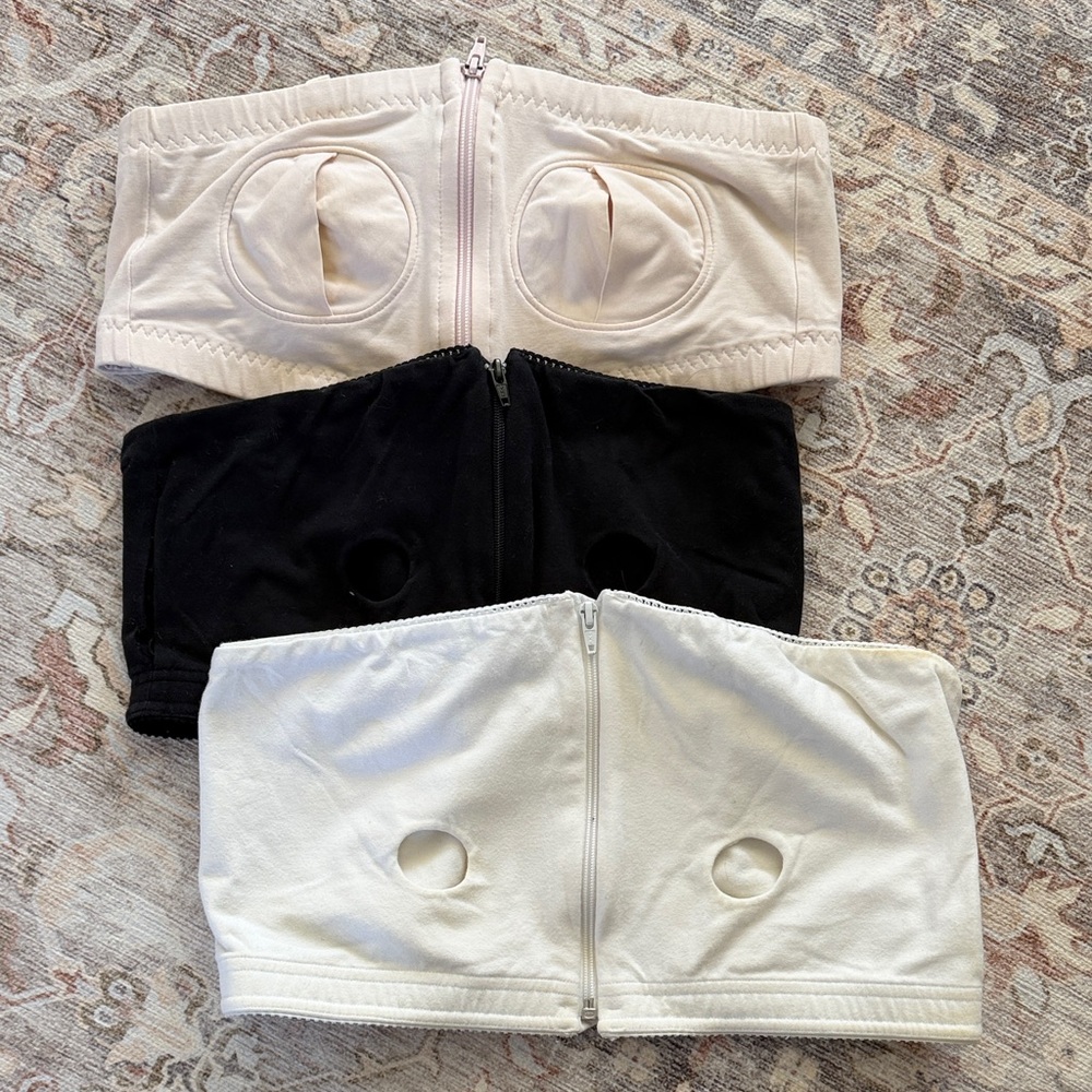 Women's Zippered Bandeau Bra Set - Cream, Black, White